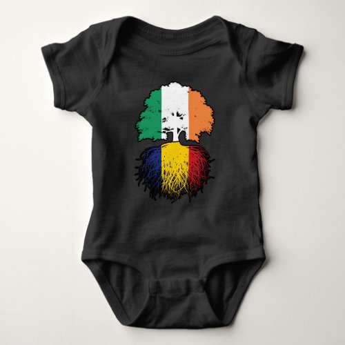 Romania Romanian Irish Ireland Tree Roots Flag Baby Bodysuit