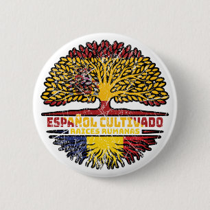 Romania Romanian Spain Spanish Tree Roots Flag Button