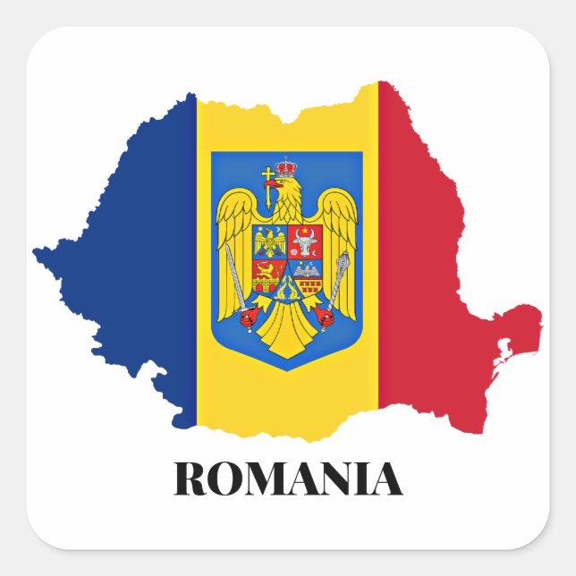 Romania Silhouette, labeled, Square Sticker (Front)
