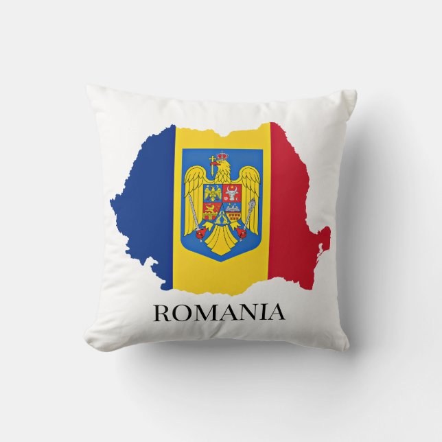 Romania silhouette, labeled, throw pillow (Front)