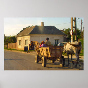 Romania, transport, horse drawn farm cart poster