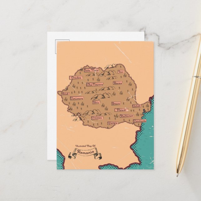 Romania Vintage Counties Map Announcement Postcard (Front/Back In Situ)