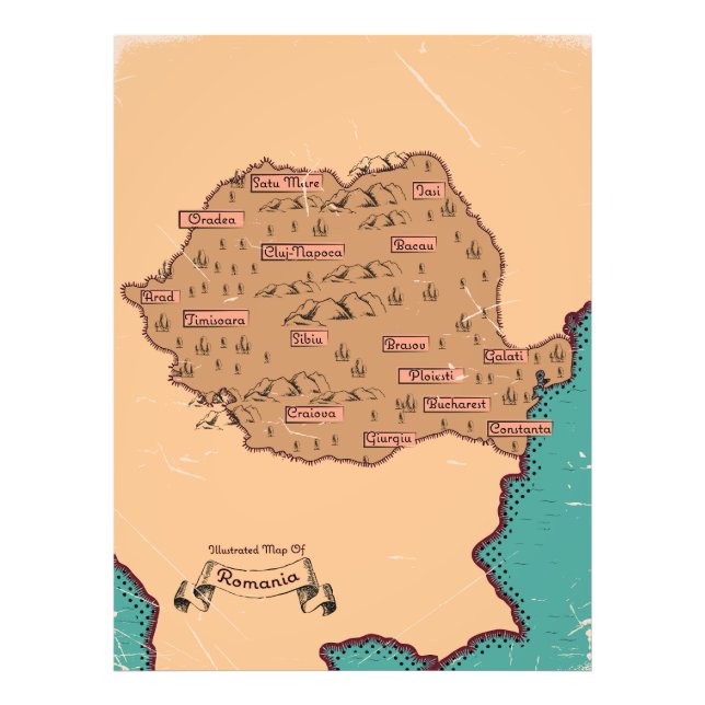 Romania Vintage Counties Map Photo Print (Front)