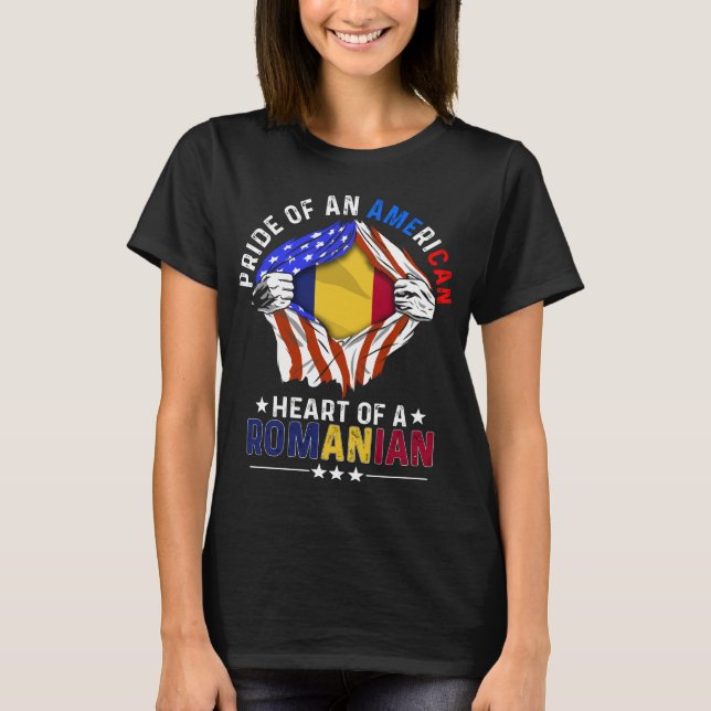Romanian American Foreign Romania Flag T-Shirt (Front)