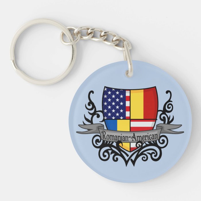 Romanian American Shield Flag Keychains