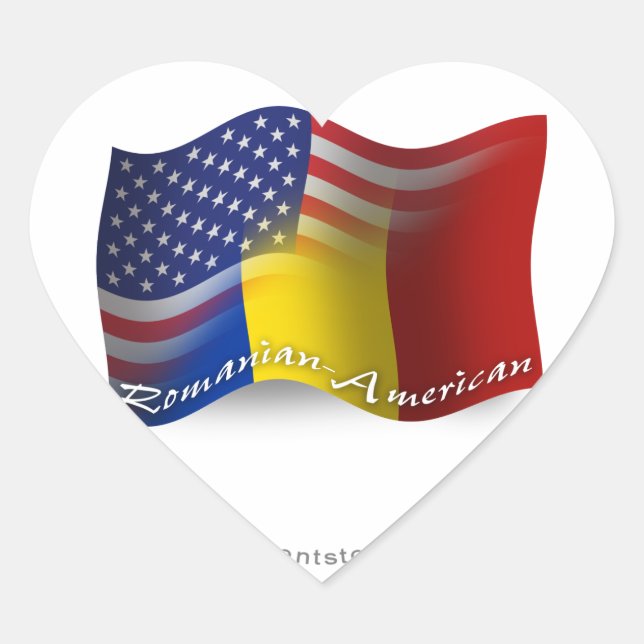 Romanian-American Waving Flag Heart Sticker (Front)
