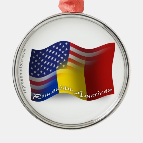 Romanian_American Waving Flag Metal Ornament