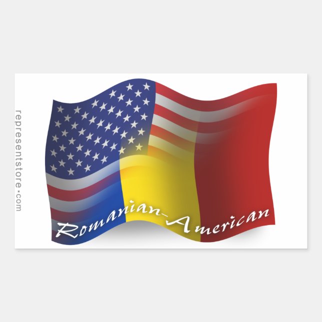 Romanian-American Waving Flag Rectangular Sticker (Front)