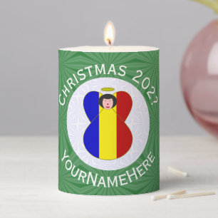 Romanian Angel Christmas Flag Personalized  Pillar Candle