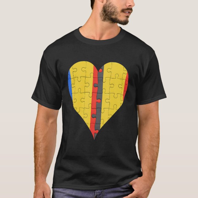Romanian Belgian Flag Heart T-Shirt (Front)