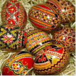 Romanian Easter Eggs Statuette<br><div class="desc">Romania is very artistic,  and it shows on these traditional eggs</div>
