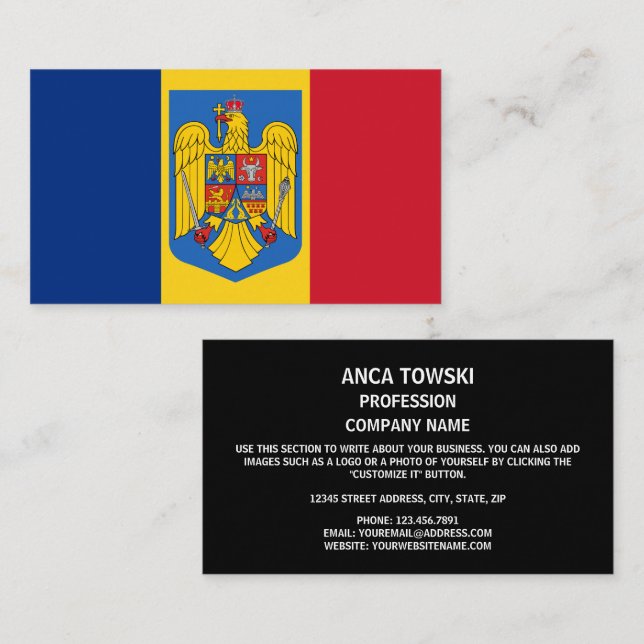 Romanian Flag & Coat of Arms, Flag of Romania Business Card (Front/Back)