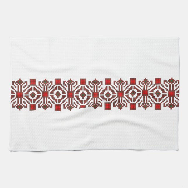 romanian folk costume stitch geometric floral art towel (Horizontal)