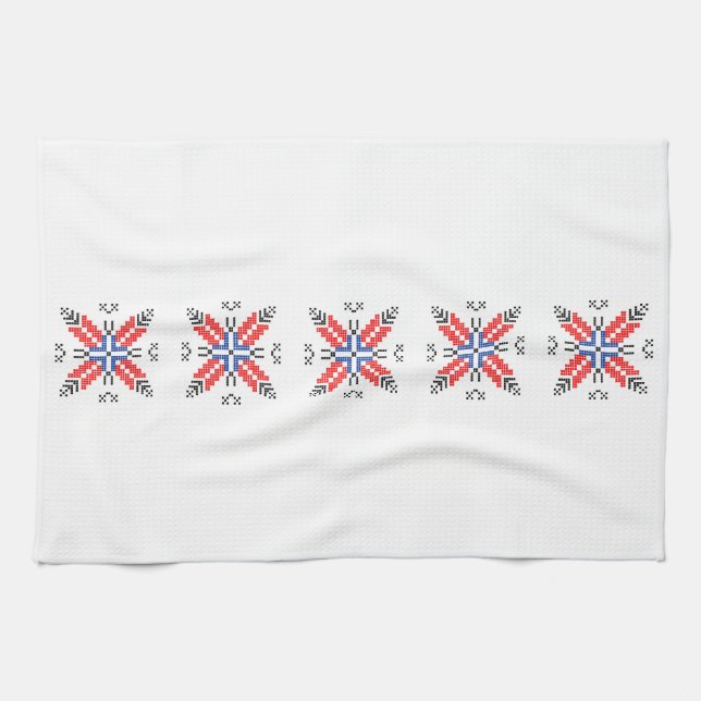 romanian folk motif country symbol popular costume kitchen towel (Horizontal)