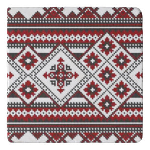 Romanian Folklore Pattern Ceramic Trivet Tradition