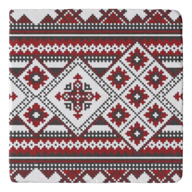 Romanian Folklore Pattern Ceramic Trivet Tradition (Front)
