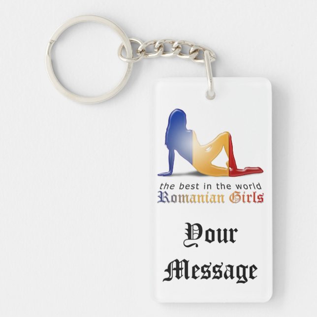 Romanian Girl Silhouette Flag Keychain (Front)