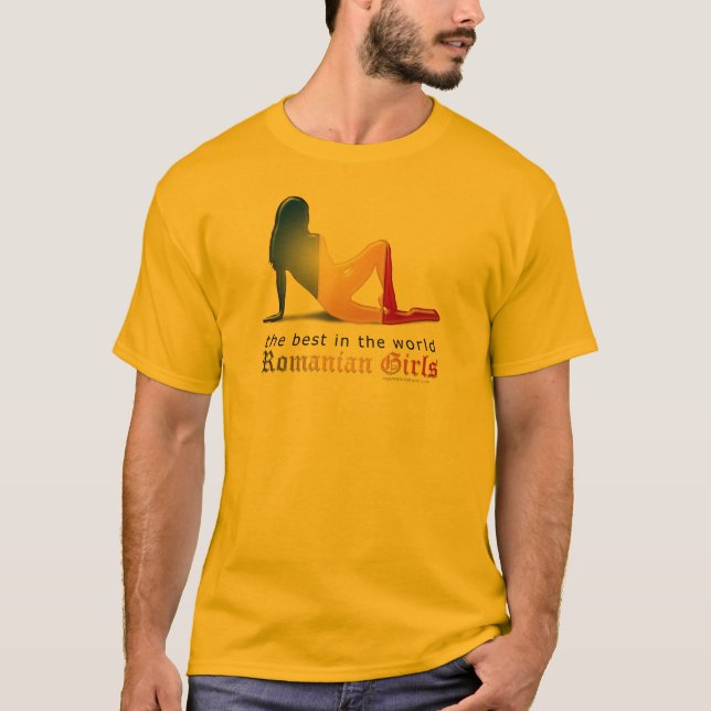 Romanian Girl Silhouette Flag T-Shirt (Front)