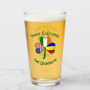 Romanian Irish American Flags Shamrock Personalize Glass