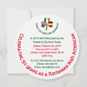Romanian Irish American Shamrock Birthday Invitation
