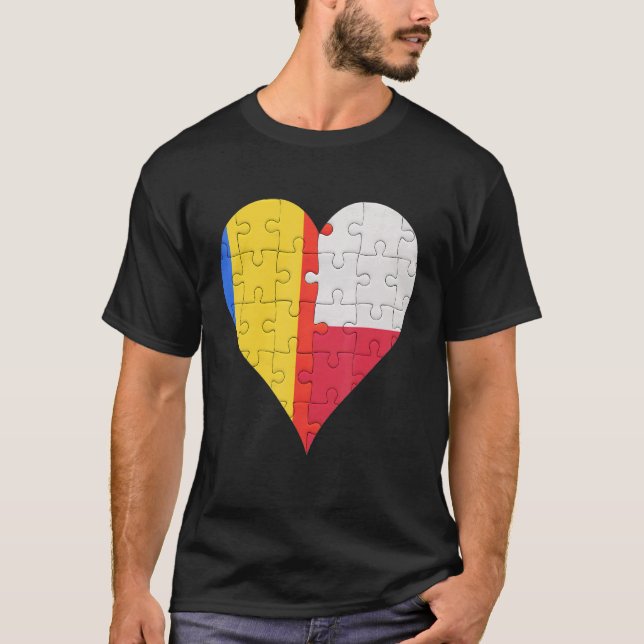 Romanian Polish Flag Heart T-Shirt (Front)