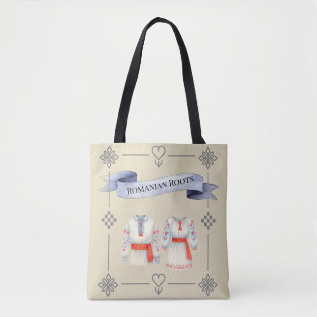 Romanian Roots Folk Costume Traditional Attire Tote Bag (Front)