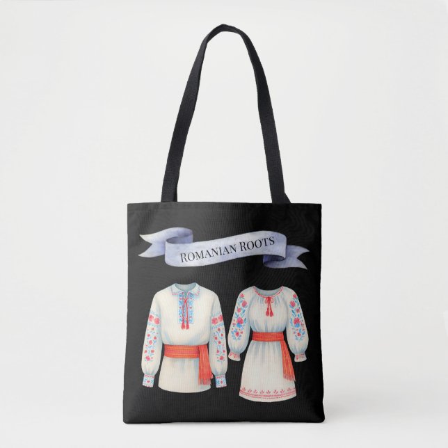 Romanian Roots Folk Costume Traditional Attire Tote Bag (Front)