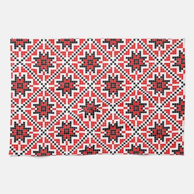romanian traditional ethnic costume motif seamless kitchen towel (Horizontal)
