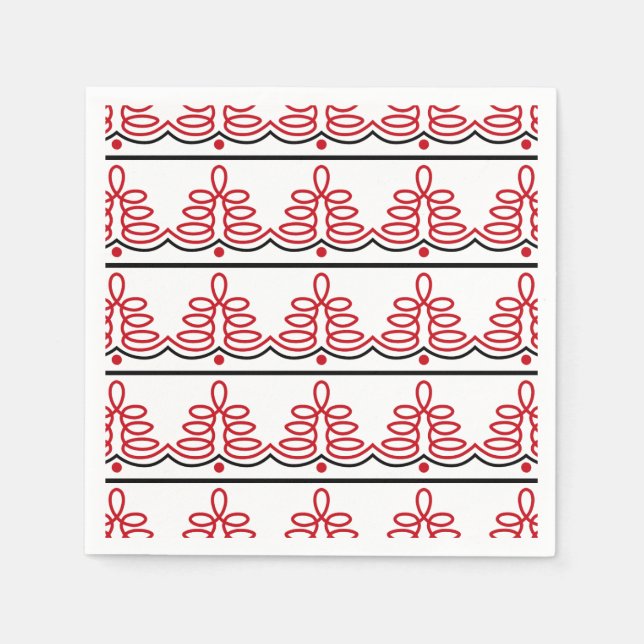 Romanian Traditional Folk Motif in Red and Black Napkins (Front)
