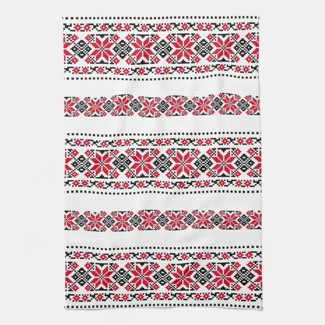 Romanian Traditional Motif "The Stars" Kitchen Towel (Vertical)