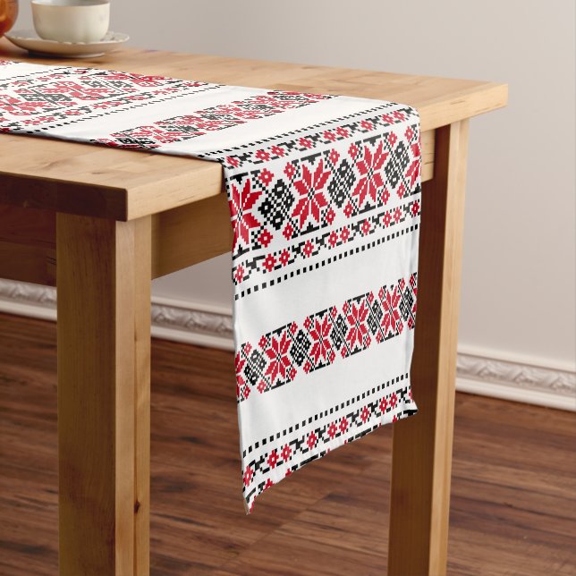 Romanian Traditional Motif "The Stars" Short Table Runner (In Situ)