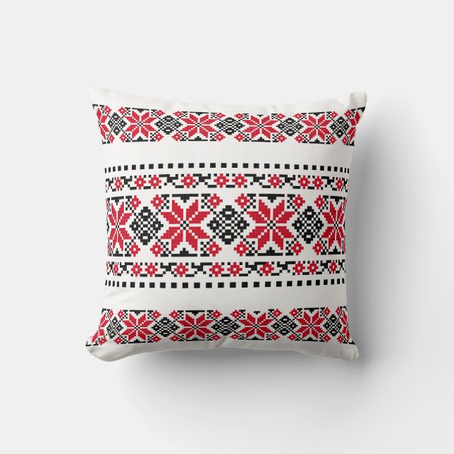Romanian Traditional Motif "The Stars" Throw Pillow (Front)
