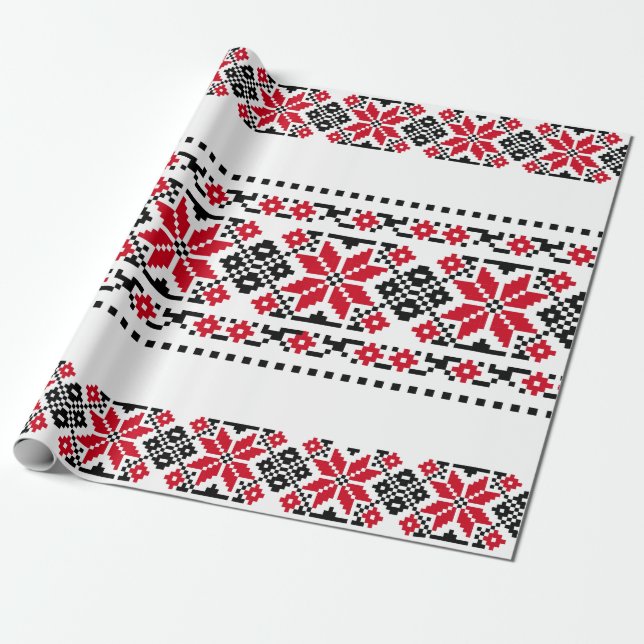 Romanian Traditional Motif "The Stars" Wrapping Paper (Unrolled)