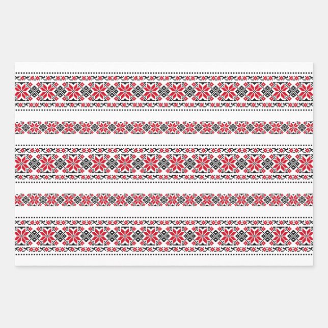 Romanian Traditional Motif "The Stars" Wrapping Paper Sheets (Front)