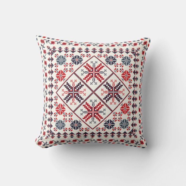 Romanian traditional pattern throw pillow (Front)