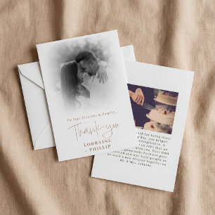 Romanic script colour photo gradient wedding thank you card