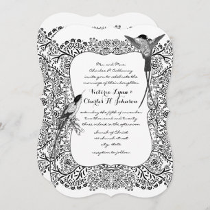 Romanitc Hummingbird Black and White Pattern Invitation