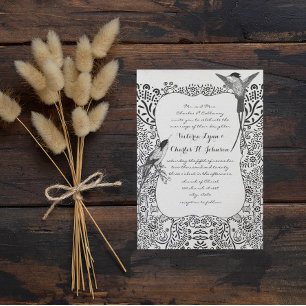 Romanitc Hummingbird Black and White Pattern Invitation