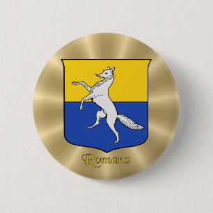Romano Historical Shield on Golden Sunburst Pinback Button