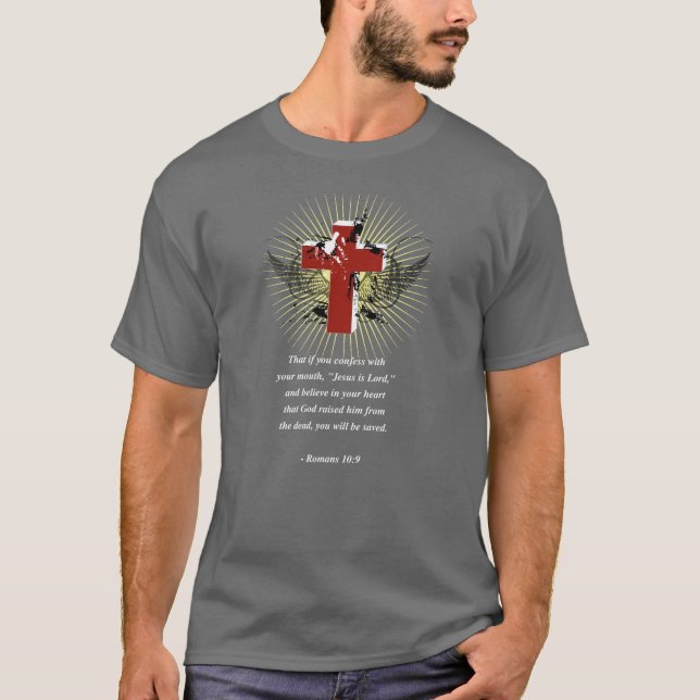 ROMANS 10:9 Bible Verse T-Shirt (Front)