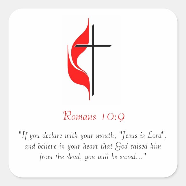 Romans 10:9 square sticker (Front)