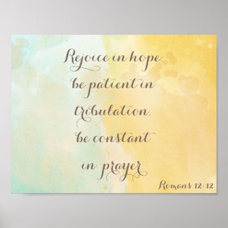 Romans 12:12 Bible Verse Quote Watercolor Poster