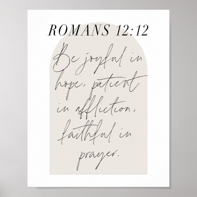 Romans 12:12 Minimal Boho Beige Arch Poster (Front)