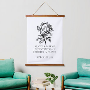 Romans 12:12 Wooden Hanging Sign, Bible Verse Wall Hanging Tapestry
