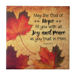 Romans 15:13 God of Hope Autumn Leaves Ceramic Tile