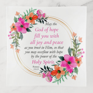 Romans 15:13 - God of Hope Bible Verse Floral Trinket Tray