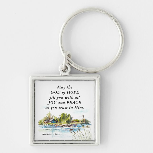 Romans 15:13 God of Hope Christian Bible Verse  Keychain (Front)