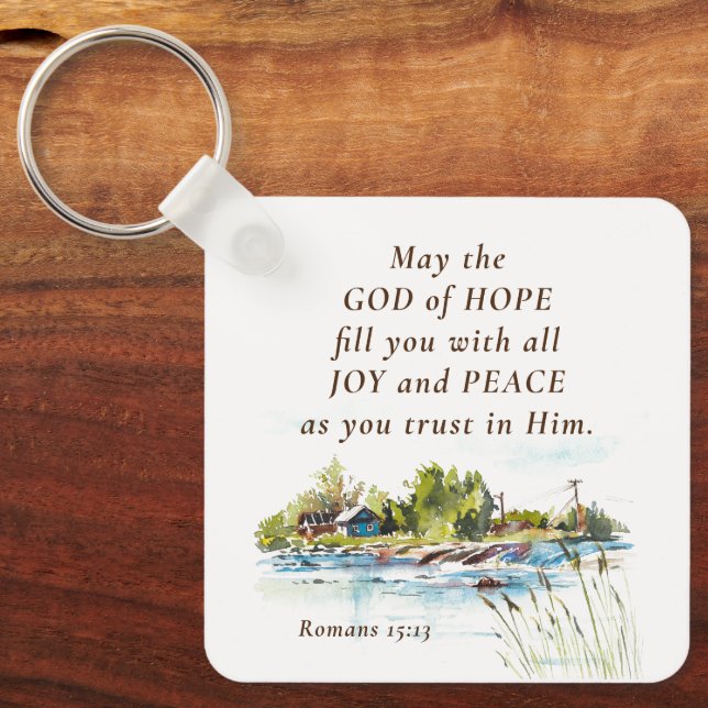 Romans 15:13 God of Hope Christian Bible Verse Keychain (Front)