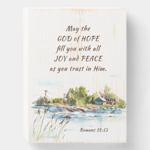 Romans 15:13 God of Hope Christian Bible Verse Wooden Box Sign