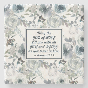 Romans 15:13 God of Hope, Floral Stone Coaster